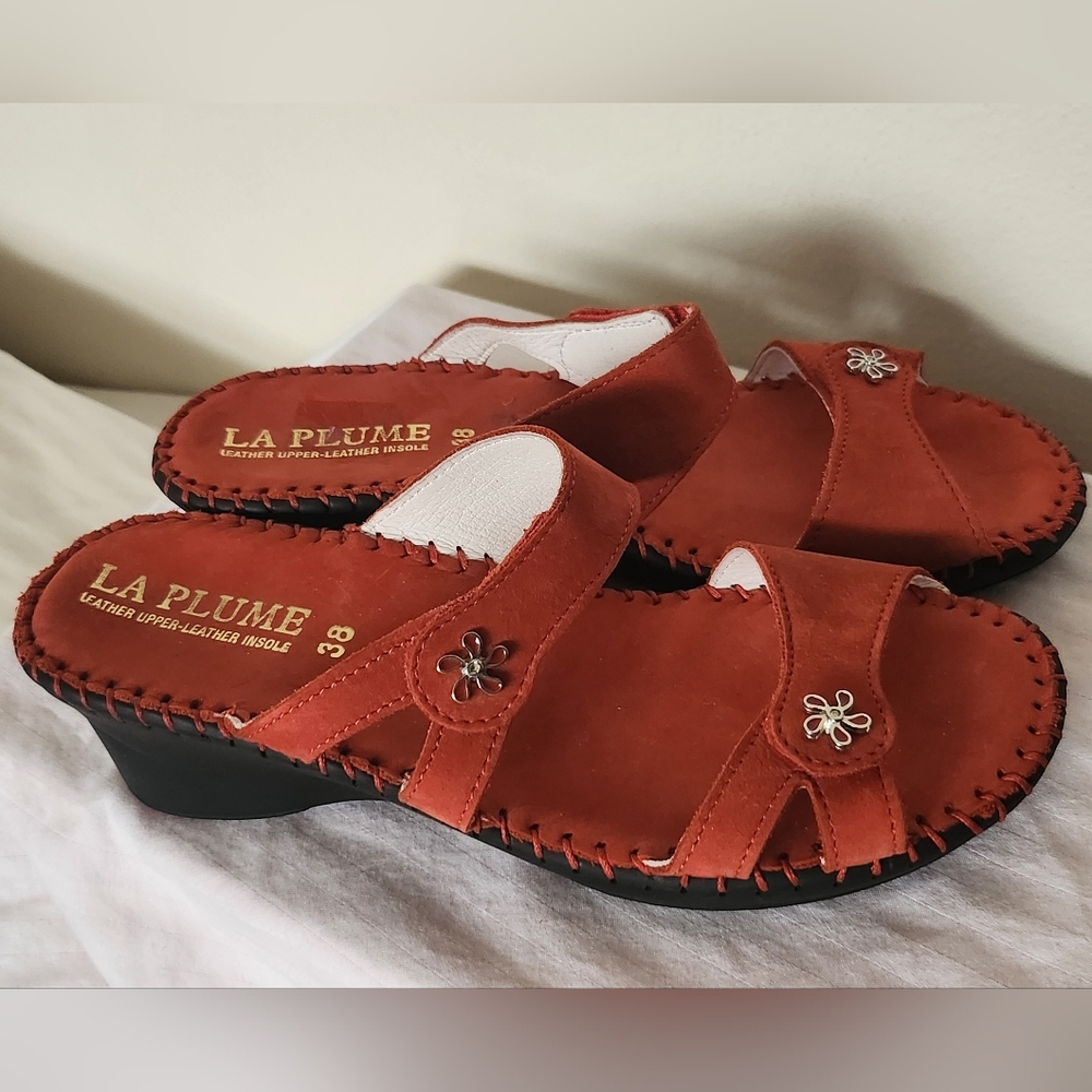 La Plume Charese Double Straps Red Nubuck Leather Sandals Made in Italy Size 38 - Picture 5 of 15